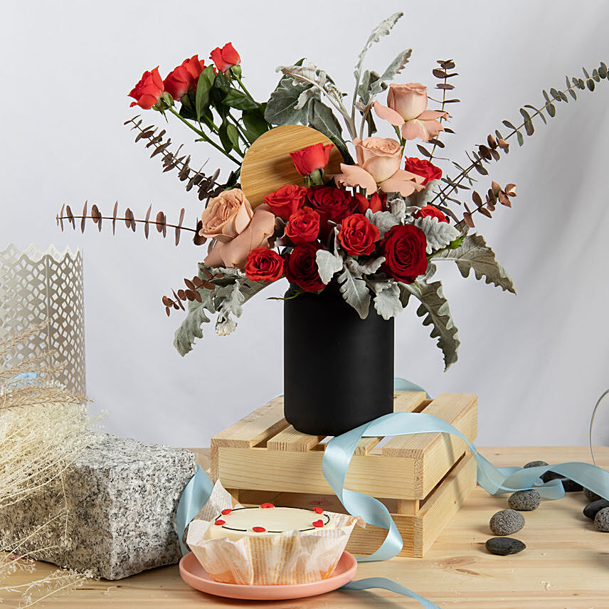 Majestic Roses Jar and Bento Cake: Christmas Flower Arrangements
