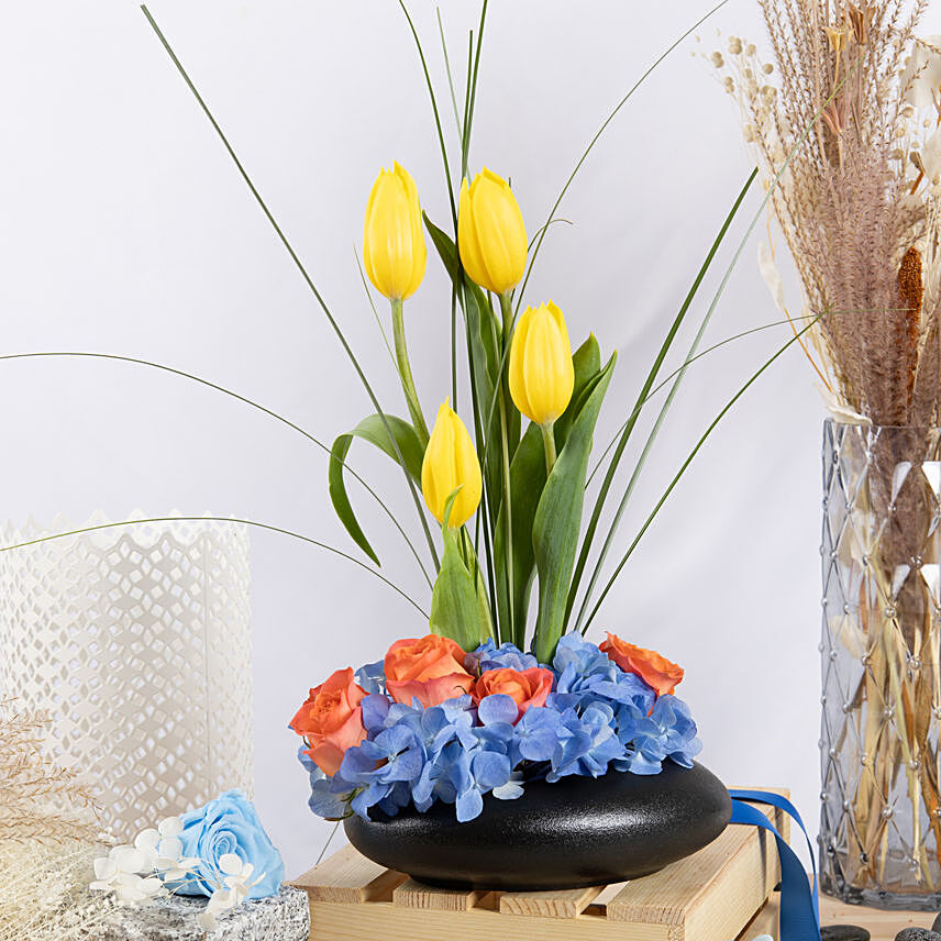 Tulips and Hydrangea Radiance: Chocolate and Flower Bouquets