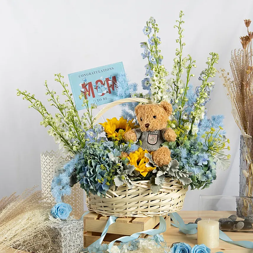 Congratulation MOM It's a Boy Flowers Basket: Blue Flowers Bouquets