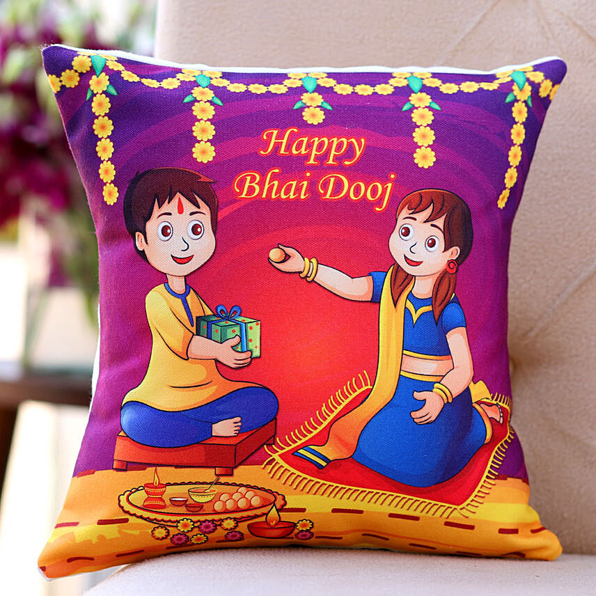 Cute Animated Bhai Dooj Cushion: Cushions 