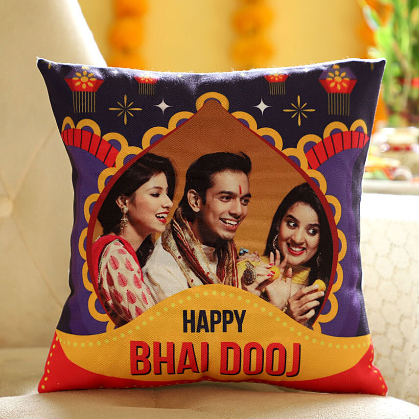 Personalised Bhai Dooj Wishes Cushion: Gifts For Bhai Dooj