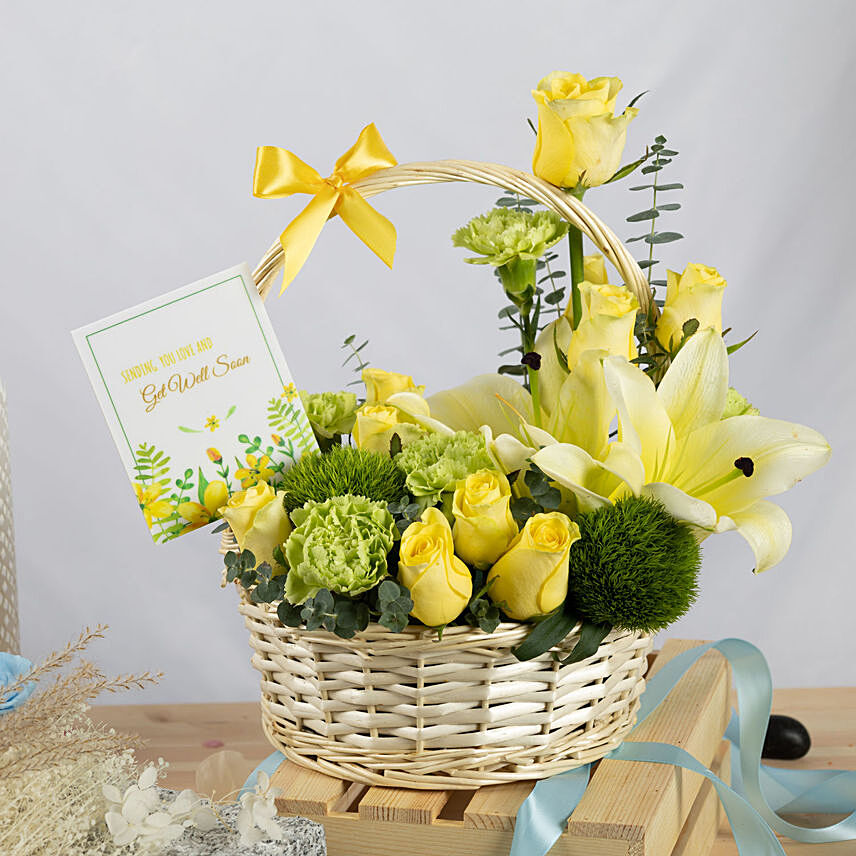 Get Well Soon Flowers Basket: Lily Bouquet