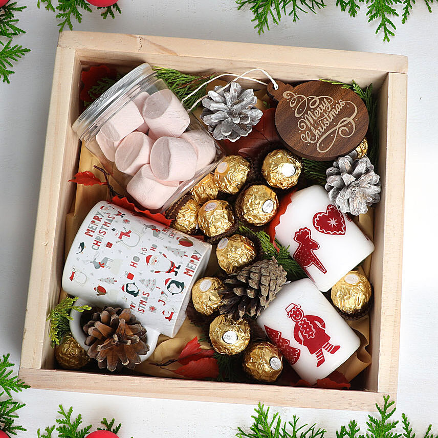 Christmas Wishes in Wooden Tray: Xmas Gift Hampers