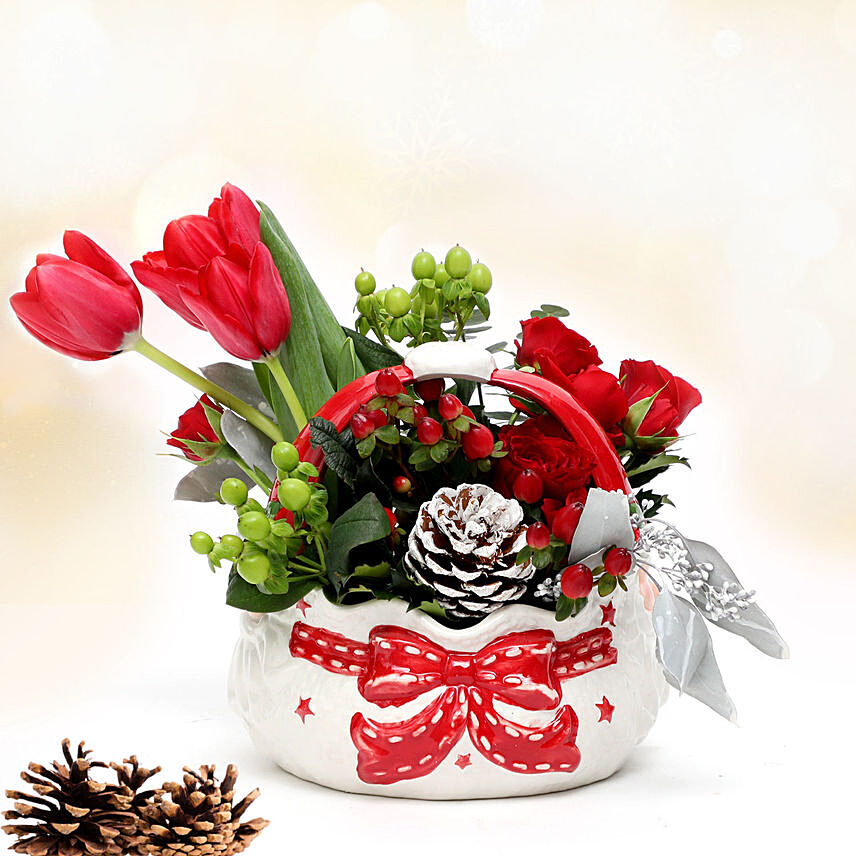 Flowers in Ceramic Basket: Same Day Delivery Gifts - Order Before 10 PM