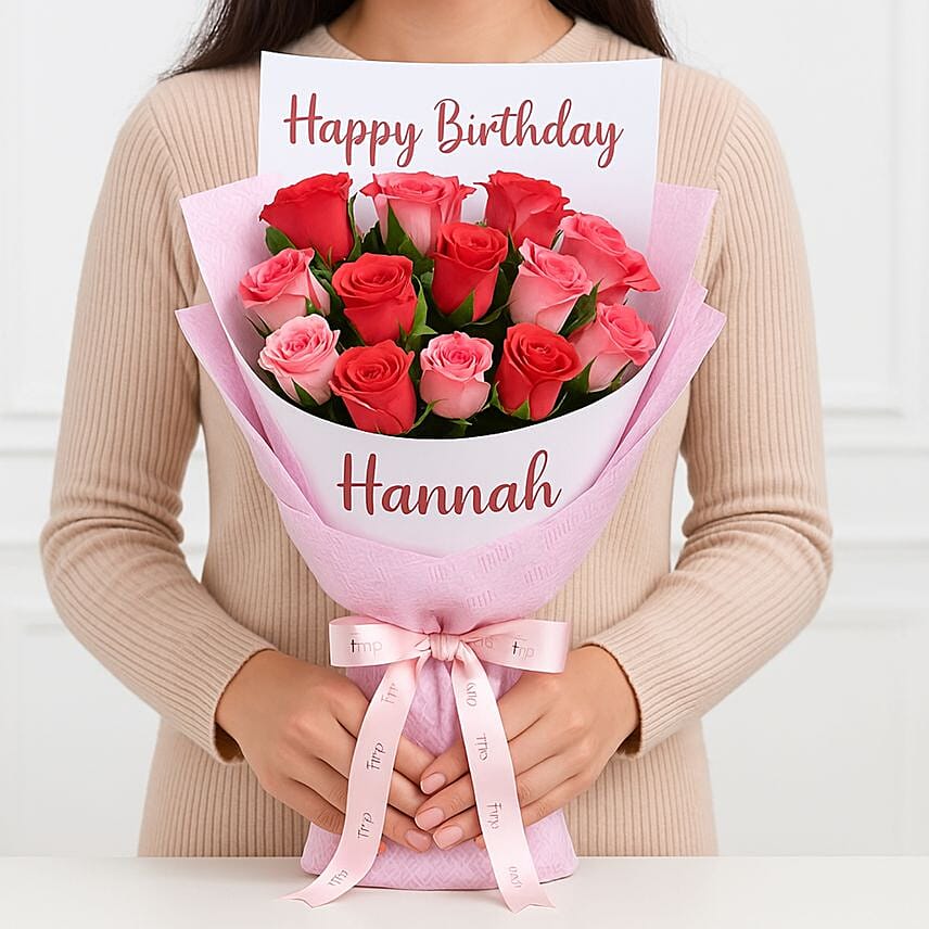 Joyful Personalised Rose Bouquet: Personalised Gifts Singapore