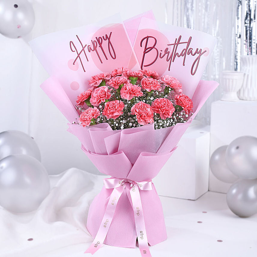 Joyful Birthday Carnation: Pink Flower Bouquet