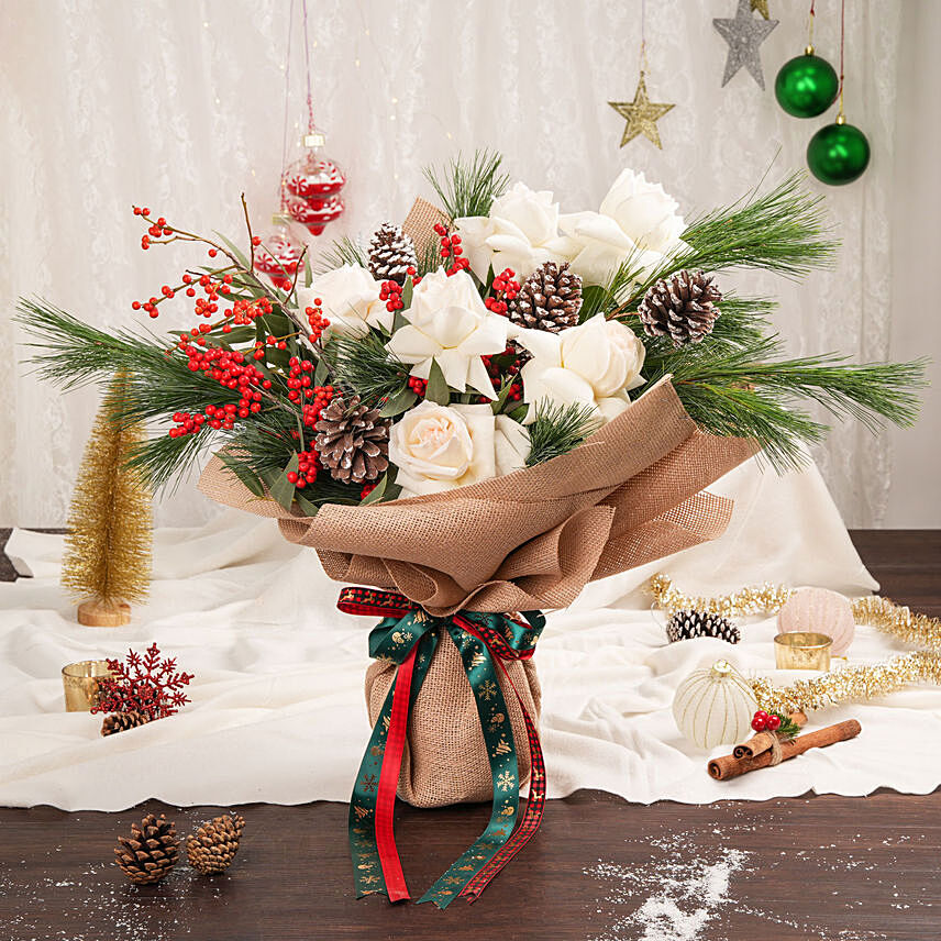 Happy Holidays Ohara Roses Bouquet: Christmas Flower Arrangements