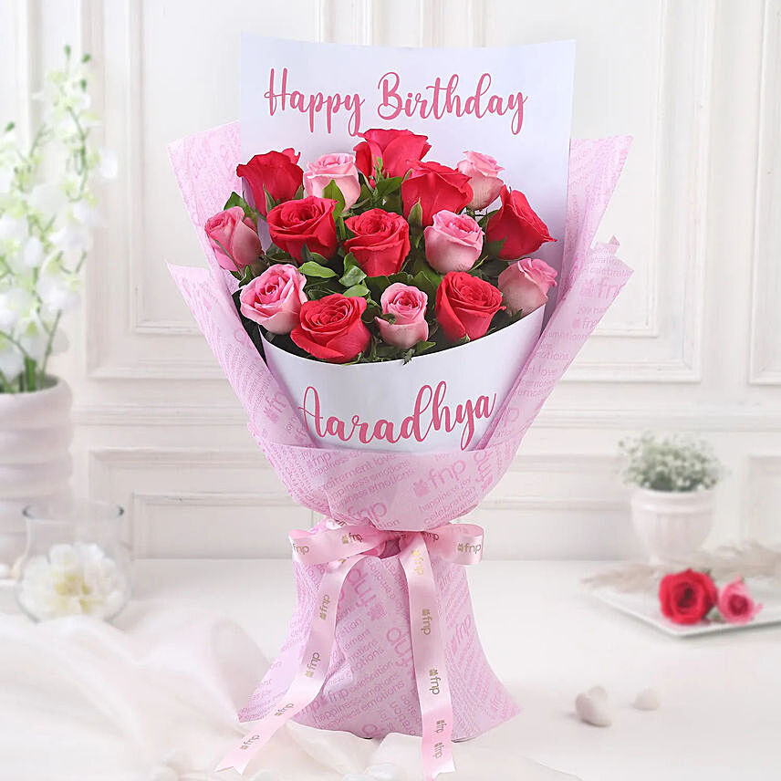 Joyful Personalised Rose Bouquet: Happy Birthday Flowers