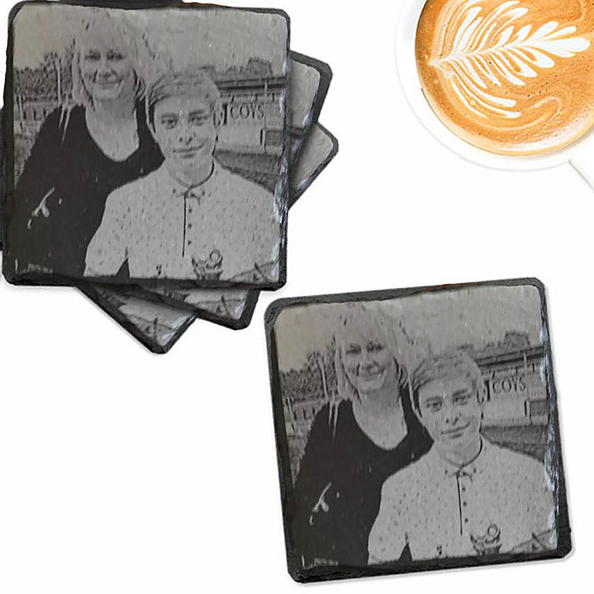 Engraved Photo Slate Coaster 4 Pieces: Personalised B'day Gift Ideas