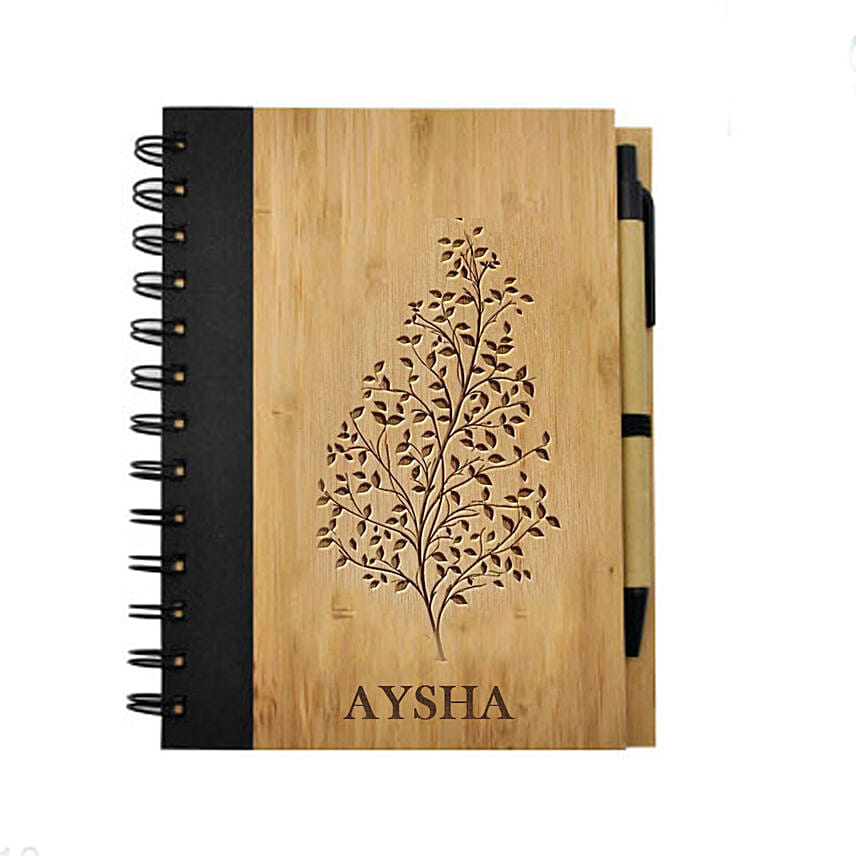 Engraved Text Bamboo Notebook With Pen: Same Day Delivery Gifts - Order Before 10 PM