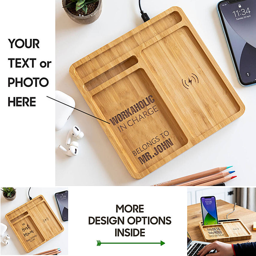 Personalized Bamboo Wireless Charger Docking Station: Last Minute Gifts Delivery Singapore