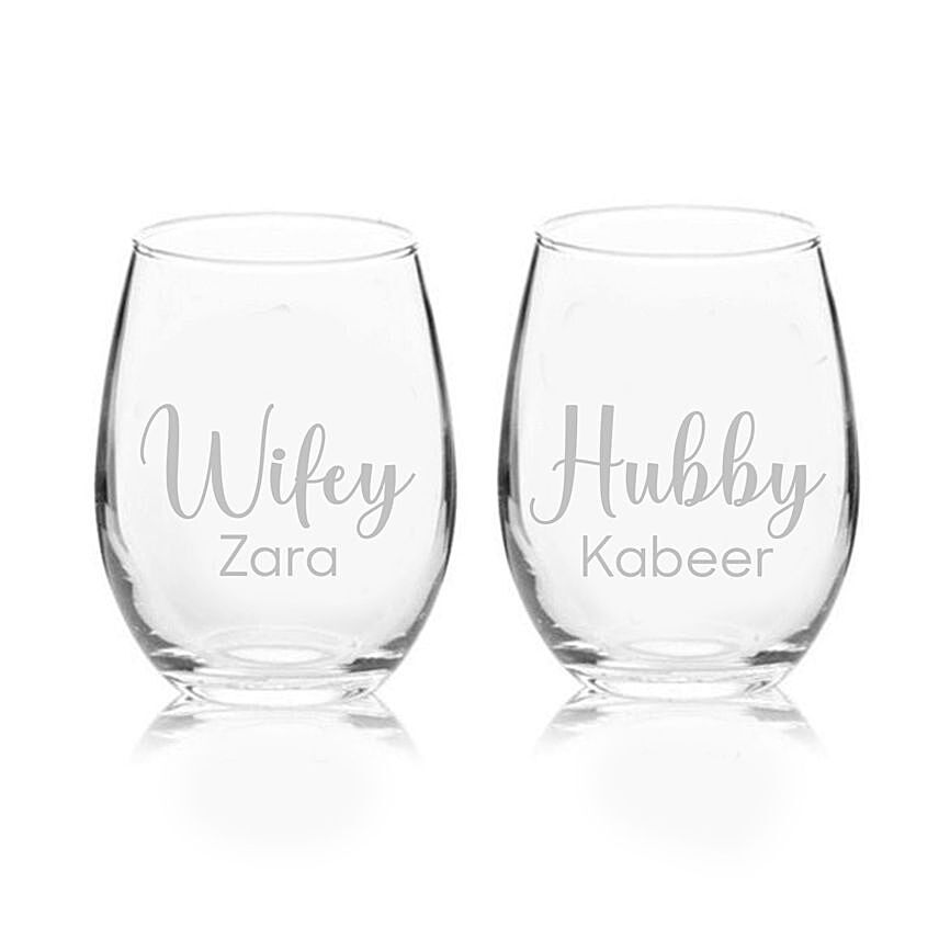 Set of Two Engraved Medium Glasses: 