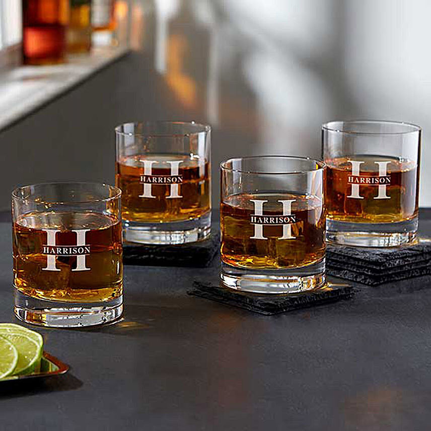 Crafted Engraved Glass Set of 4: 