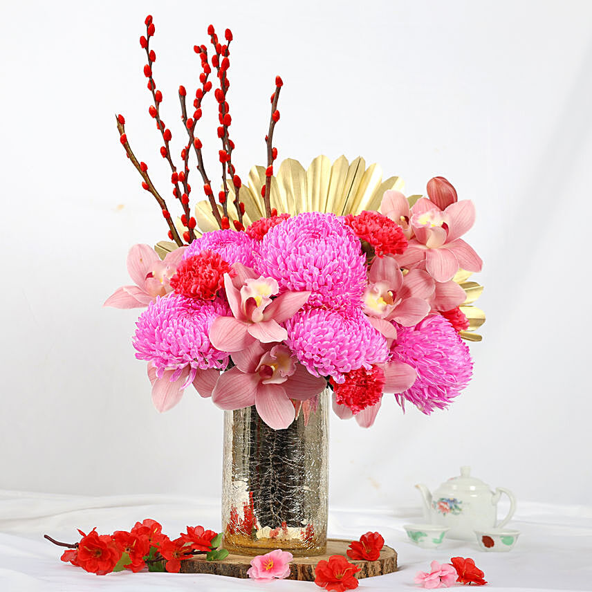 Good Fortune Wishes Flowers in Premium Vase: CNY Flowers