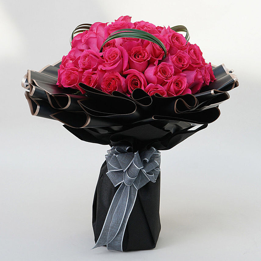 50 Dark Pink Roses Bouquet: Valentines Gifts For Boyfriend