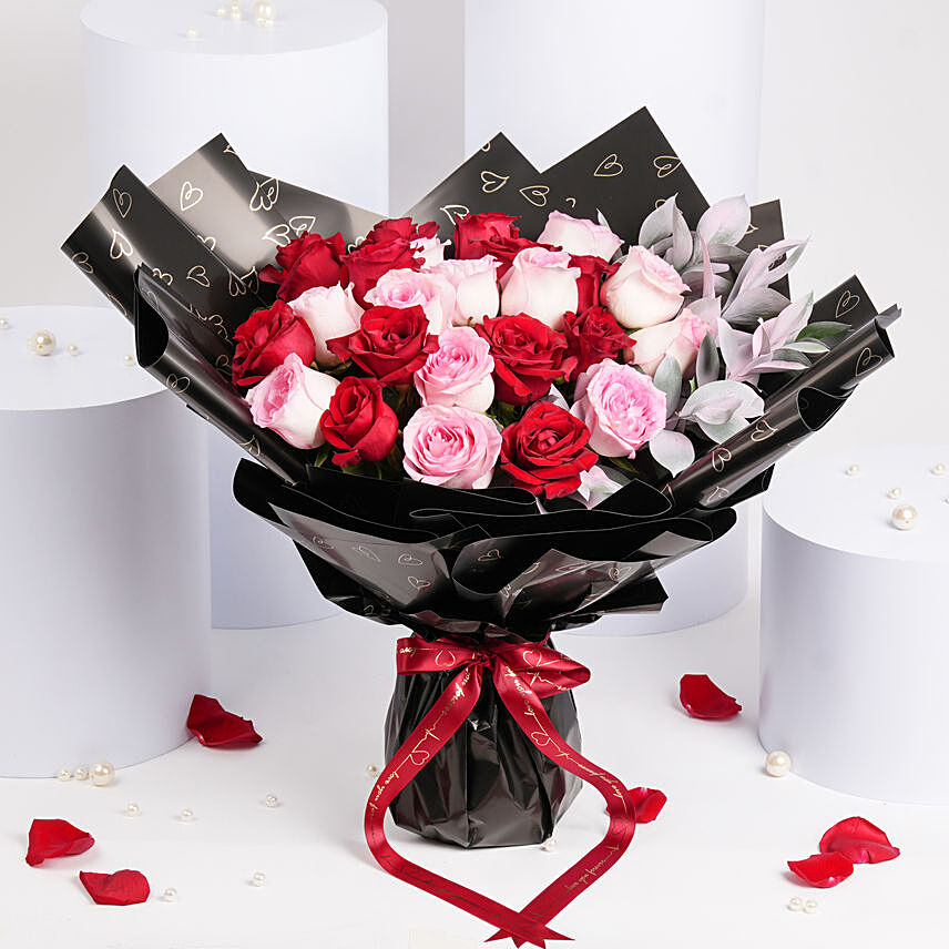 12 Pink 12 Red Roses Bouquet: Valentines Gifts 