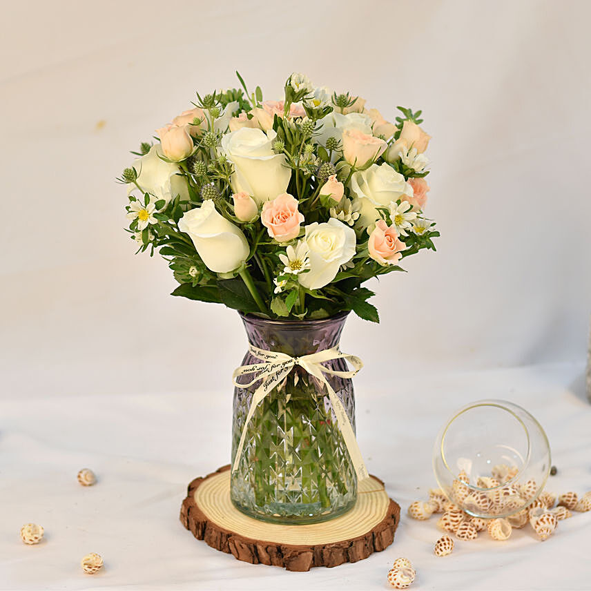 Radiant Love Medley Arrangement in Crystal Embrace Vase: Valentines Day Flower Arrangements