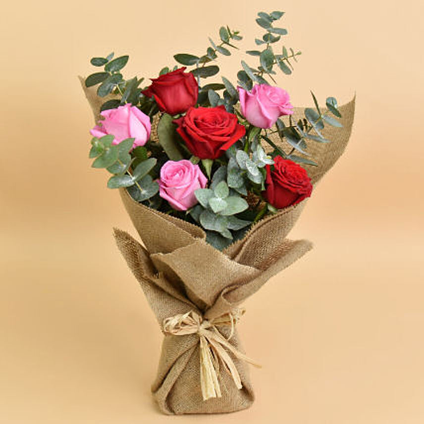 3 Pink 3 Red Roses Valentines Love Bouquet: Valentine's Day Bouquet