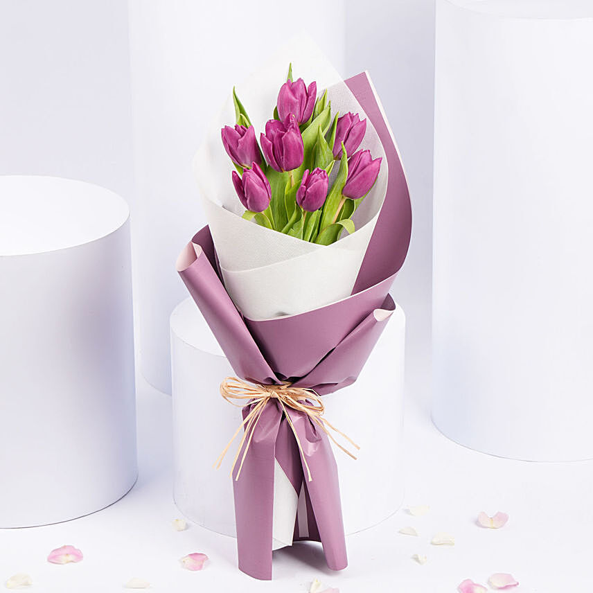 7 Purple Tulips Bouquet: Purple Floral Bouquets