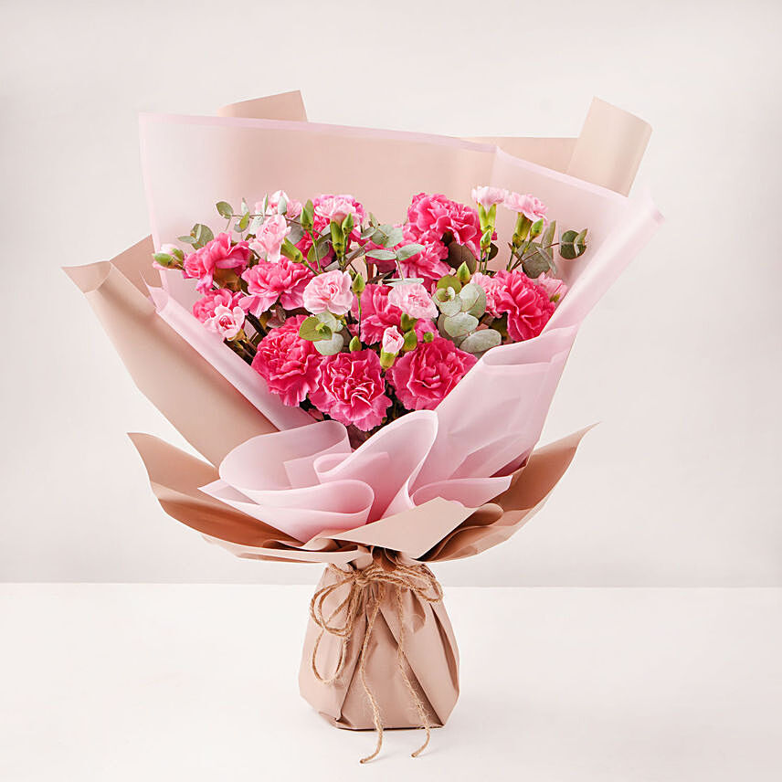 Birthday Wishes Carnations Hand Bouquet: Birthday Flowers
