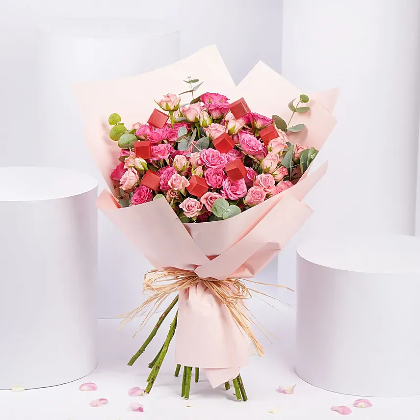 Blushing Pink Spray Roses With Chocolates: Same Day Delivery Gifts - Order Before 8 PM