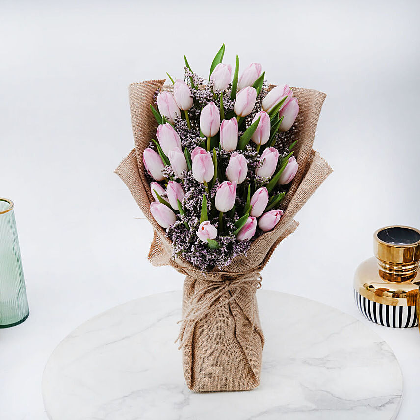 Blushing Pink Tulips: Purple Floral Bouquets