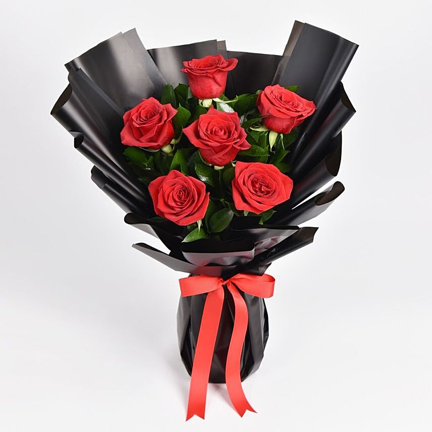 Bunch of Beautiful 6 Red Roses: Anniversary Flowers Singapore