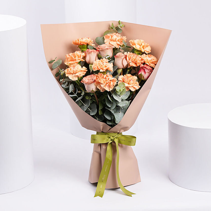 Carnation and Cappucino Rose Bouquet: New Arrival Flowers