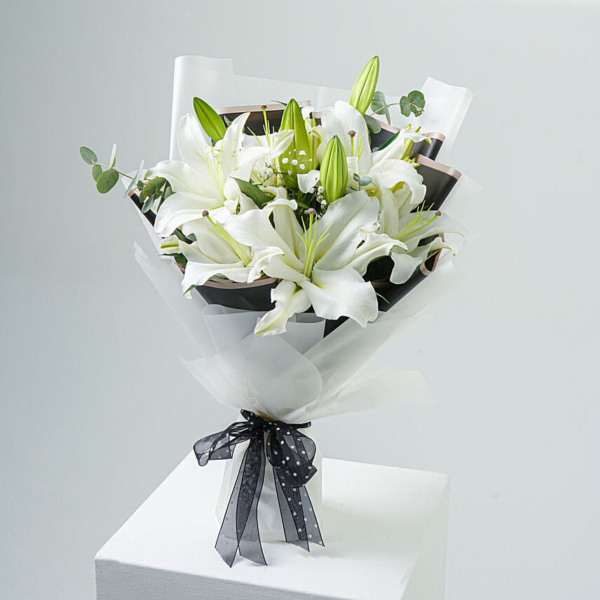Charming White Lilies Hand Bouquet: White Flowers Bouquet