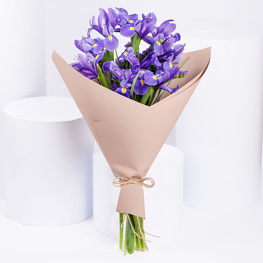 February Birthday Iris Flowers Hand Bouquet: Blue Flowers