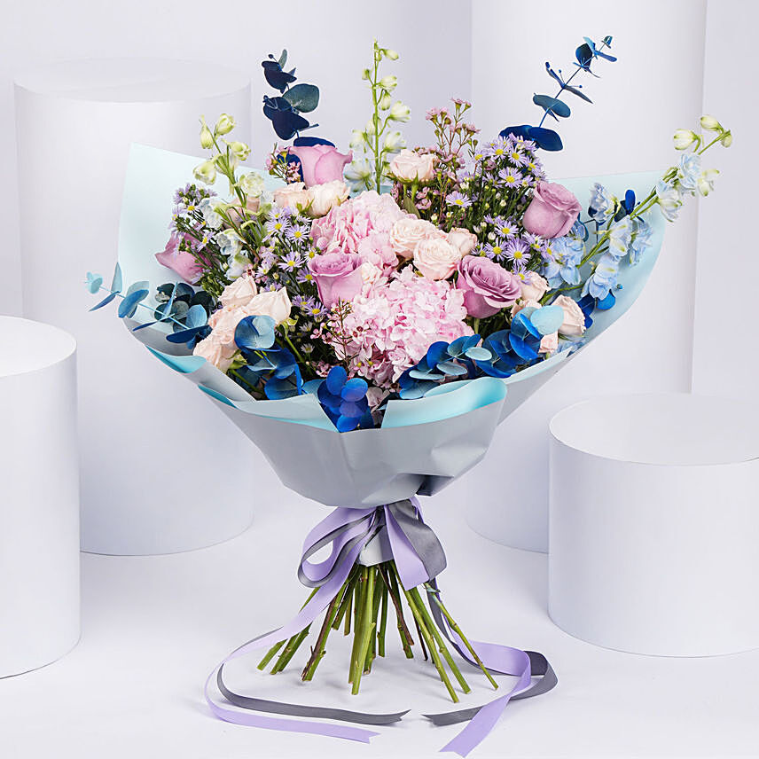 Indigo Floral Ripples Bouquet: Fresh Flowers 