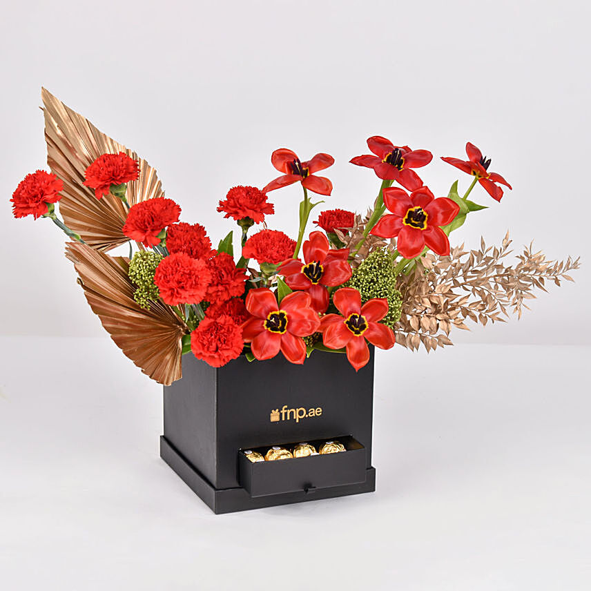 Red Tulips Shine: Mixed Flowers Bouquet