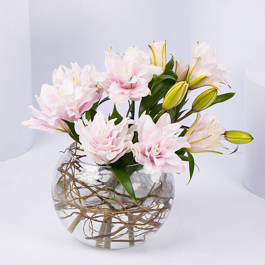Rose Lily Vase Arrangement: Pink Flowers