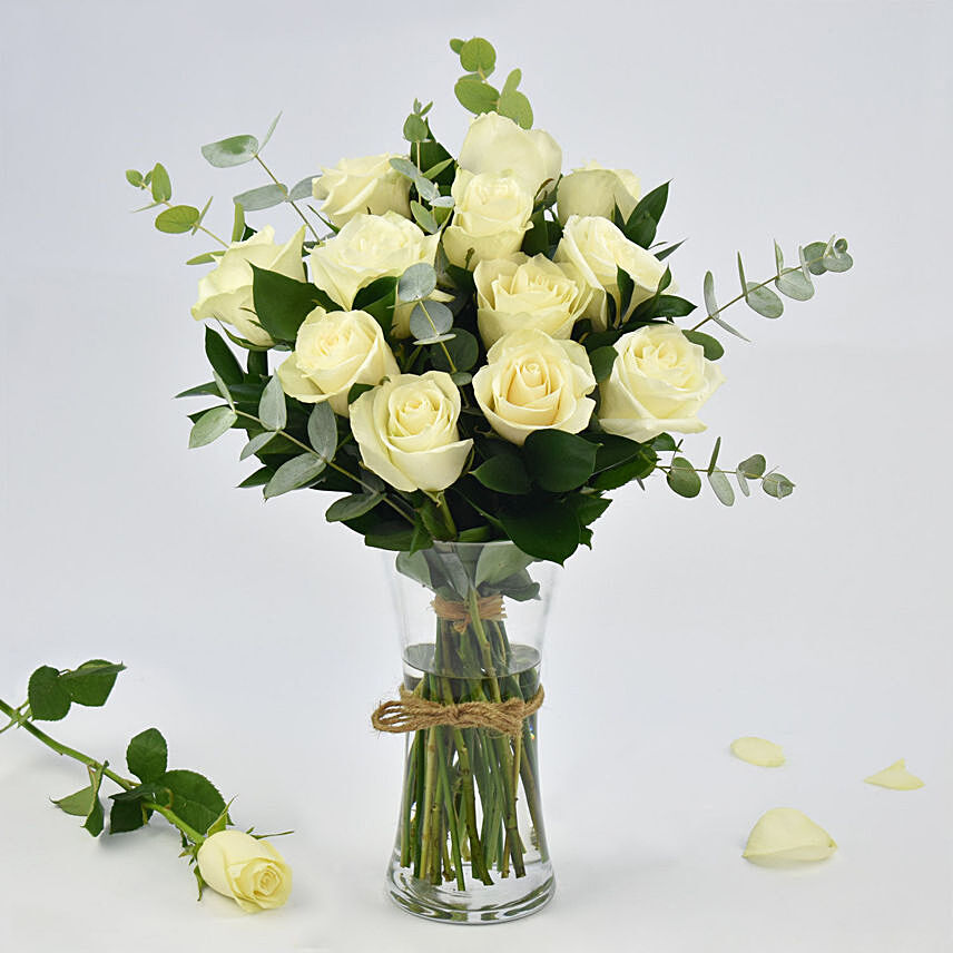 Vase Of Elegant White Rose: Birthday Roses