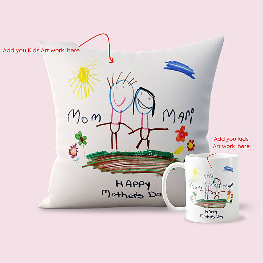 Mothers Day Children Art Mug And Cushion Combo: Customized Mother's Day Gift