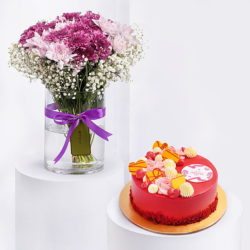 Chrysthemum Flower with Cake: Mother's Day Cakes