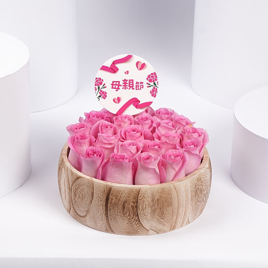 Pink Roses in Wodden Tray For Mothers Day: Mothers Day Flowers Singapore