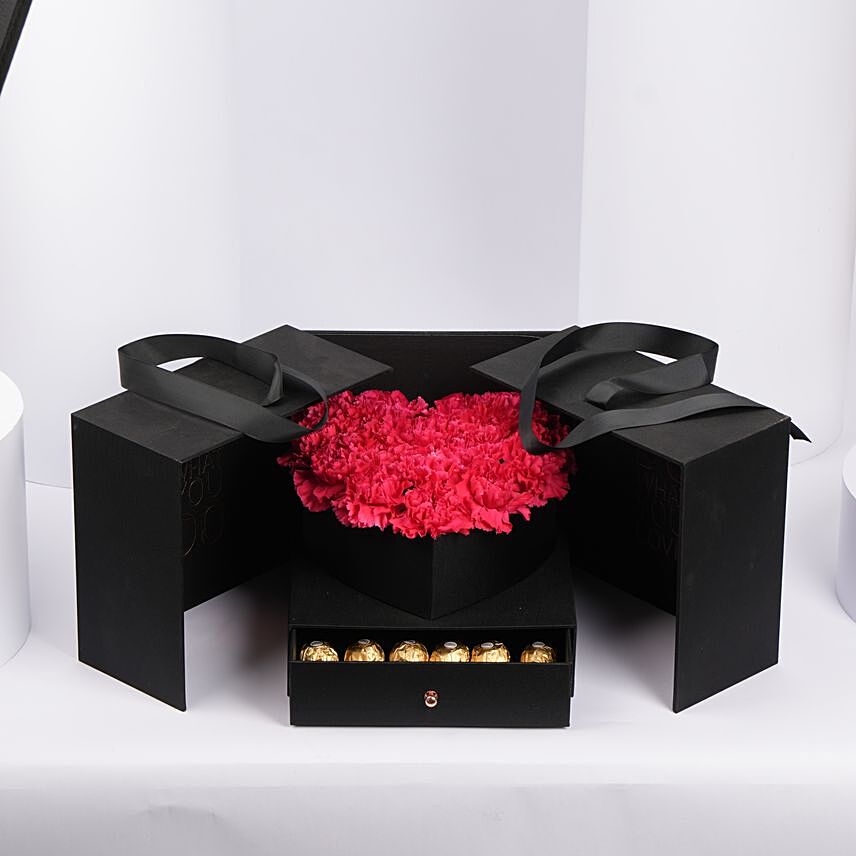 Carnations with Chocolates box for Mothers Day: All Types of Flowers