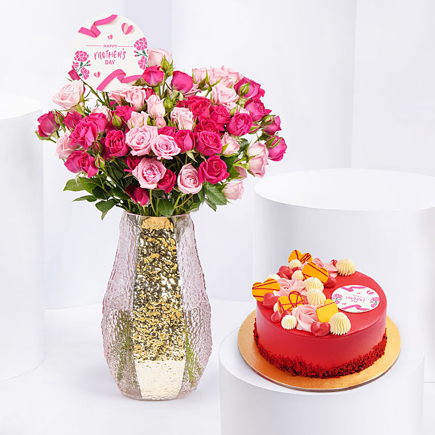 Blossoms of Harmony with Cake for Mom: Mothers Day Cake Singapore