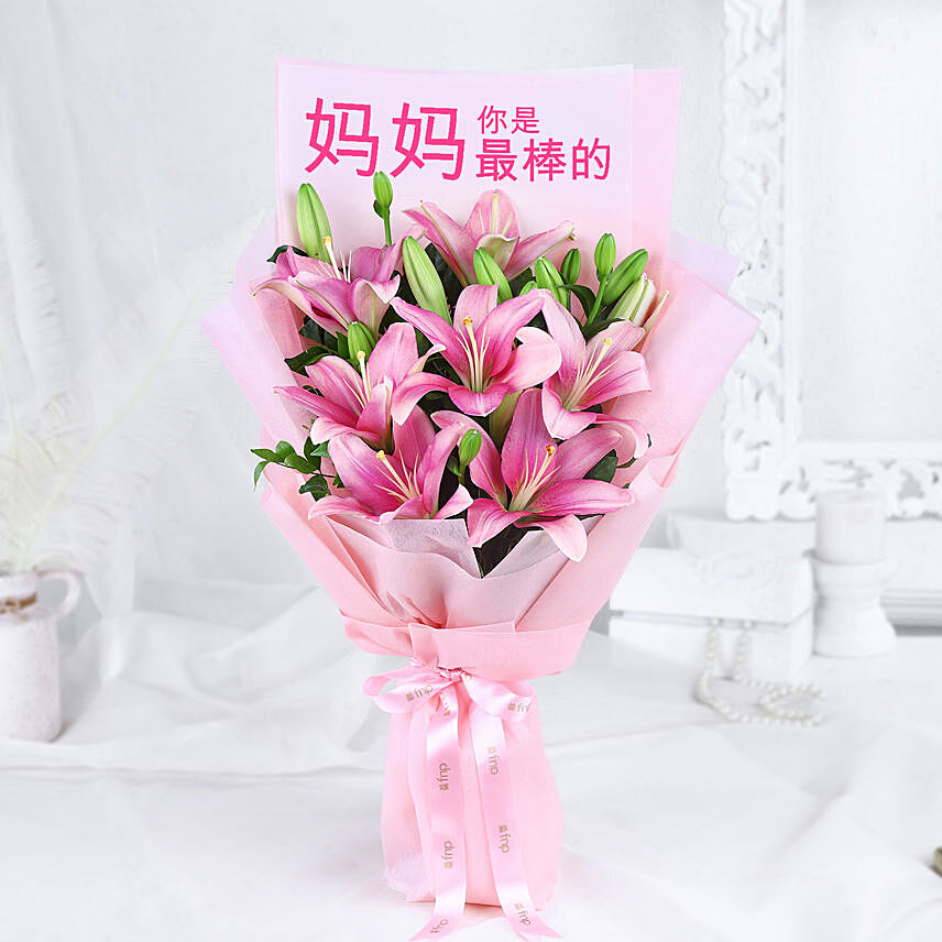Moms Love Lily Flower Bouquet: Mothers Day Flowers Singapore