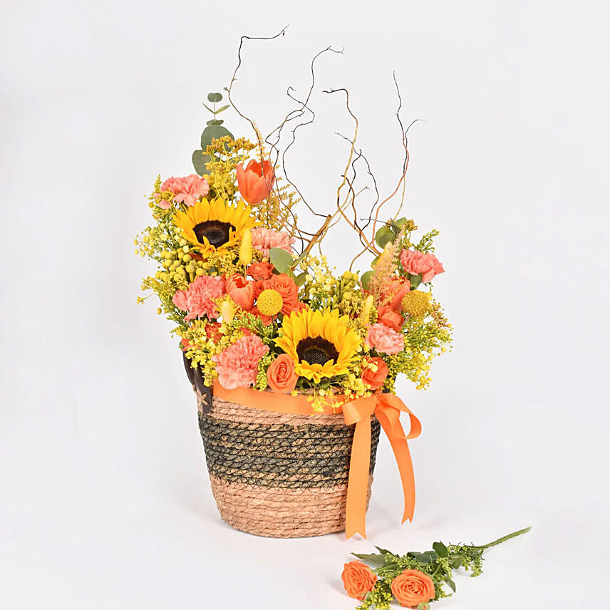 Vibrant Hues Flowers Basket: Sunflower Arrangements