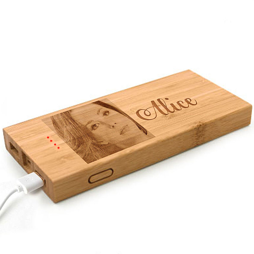 Engraved Text N Photo Bamboo Powerbank: Personalised Mothers Day Gifts