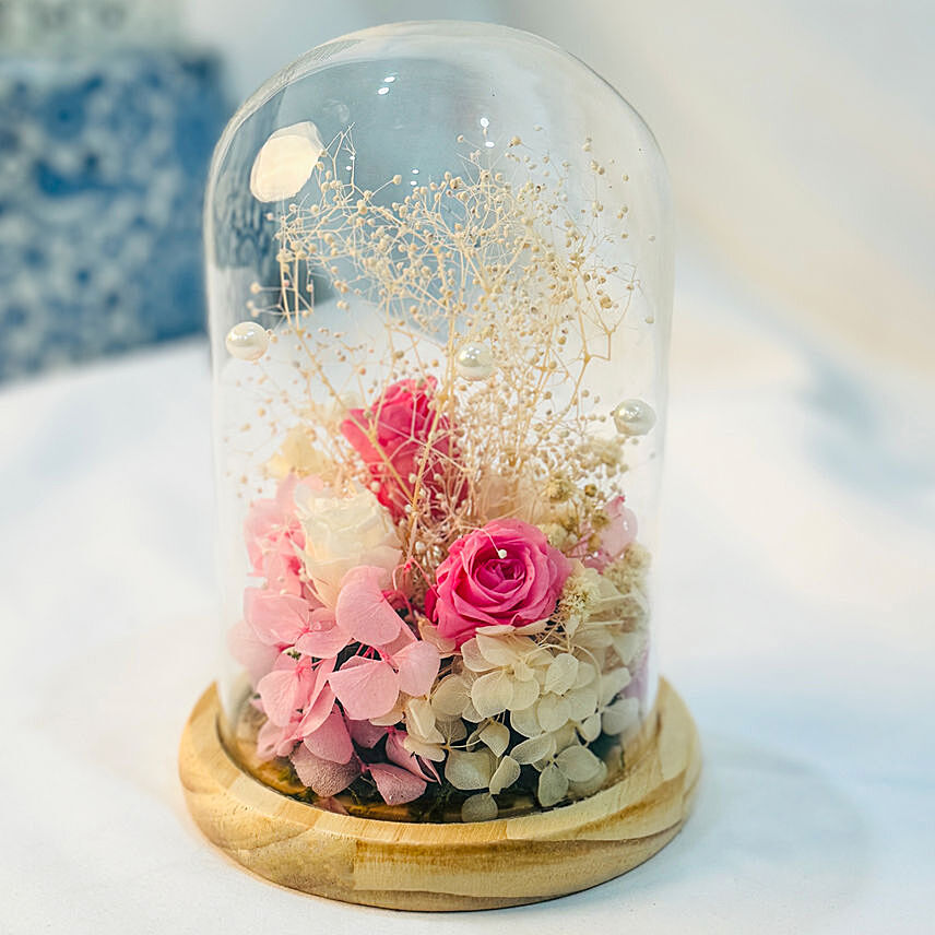 Pink n White Forever love Roses in Glass dome: Last Minute Gifts