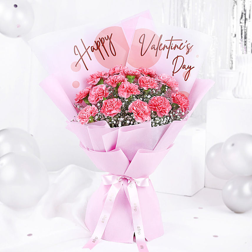 Happy Valentine Day Carnation Bouquet: Fresh Flowers 