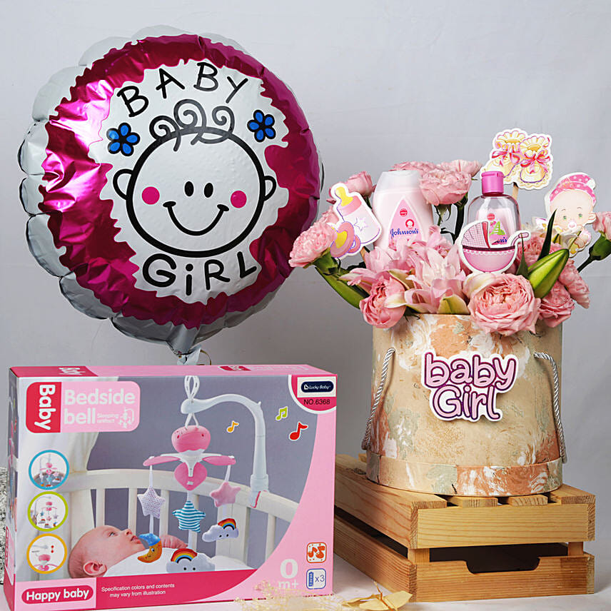 Its a Baby Girl Flowers giftset with Balloon: Gift Combos Singapore