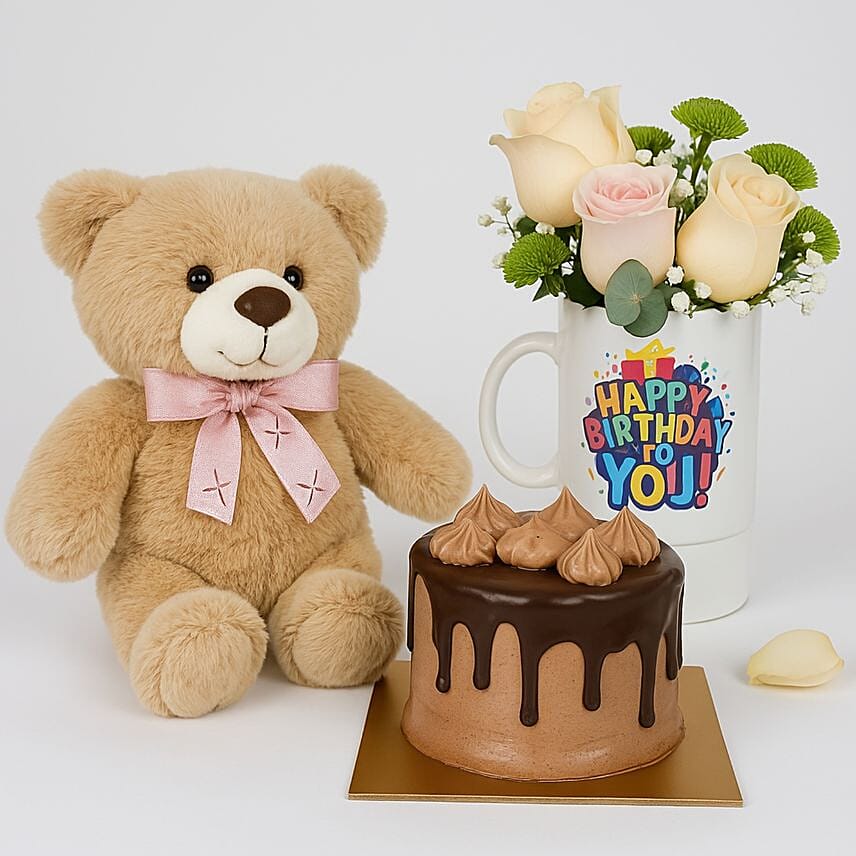 Birthday Flower Mug Cake N Teddy: Flower Arrangements With Cake