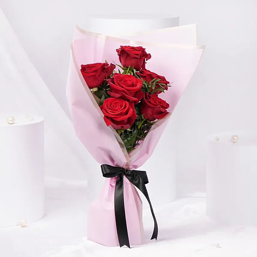 6 Valentines Red Roses Bouquet: Valentine's Day Bouquet