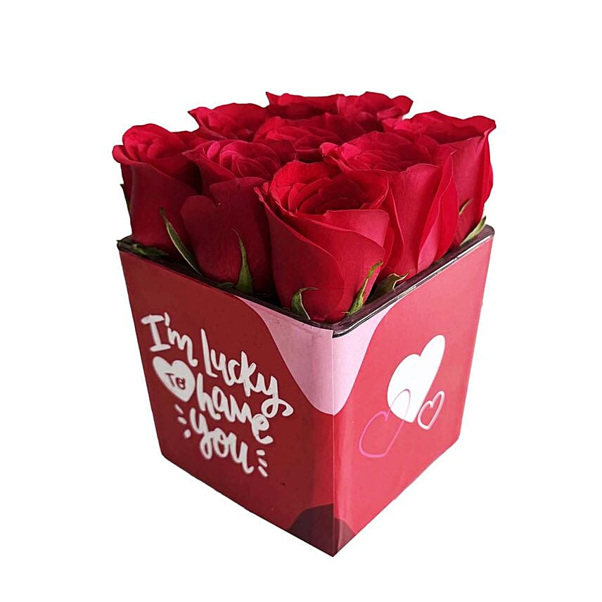 Red Roses In Lucky To Have You Glass Vase: Valentine's Gifts