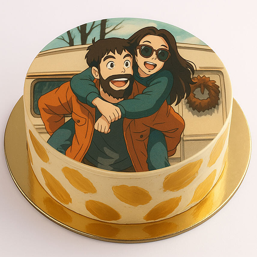 Ghibli Caramel Anniversary Photo Cake: Personalised Gifts Singapore