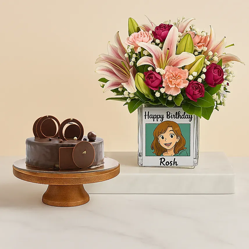 Personalised Ghibli Style Birthday Flowers and Cake: Gift Combos Singapore